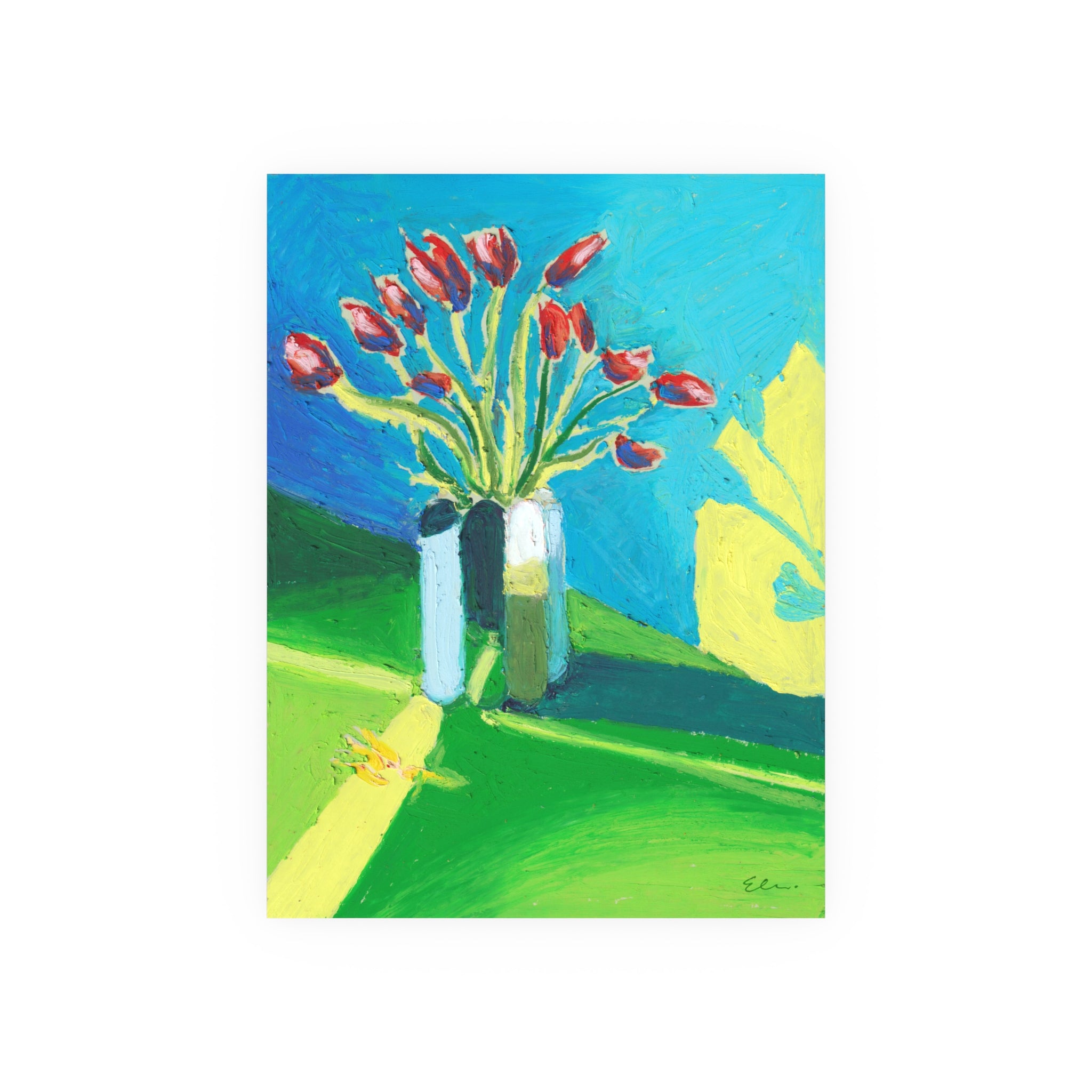 Oil Pastel Mirrored Vase – Floral Still Life Art Print