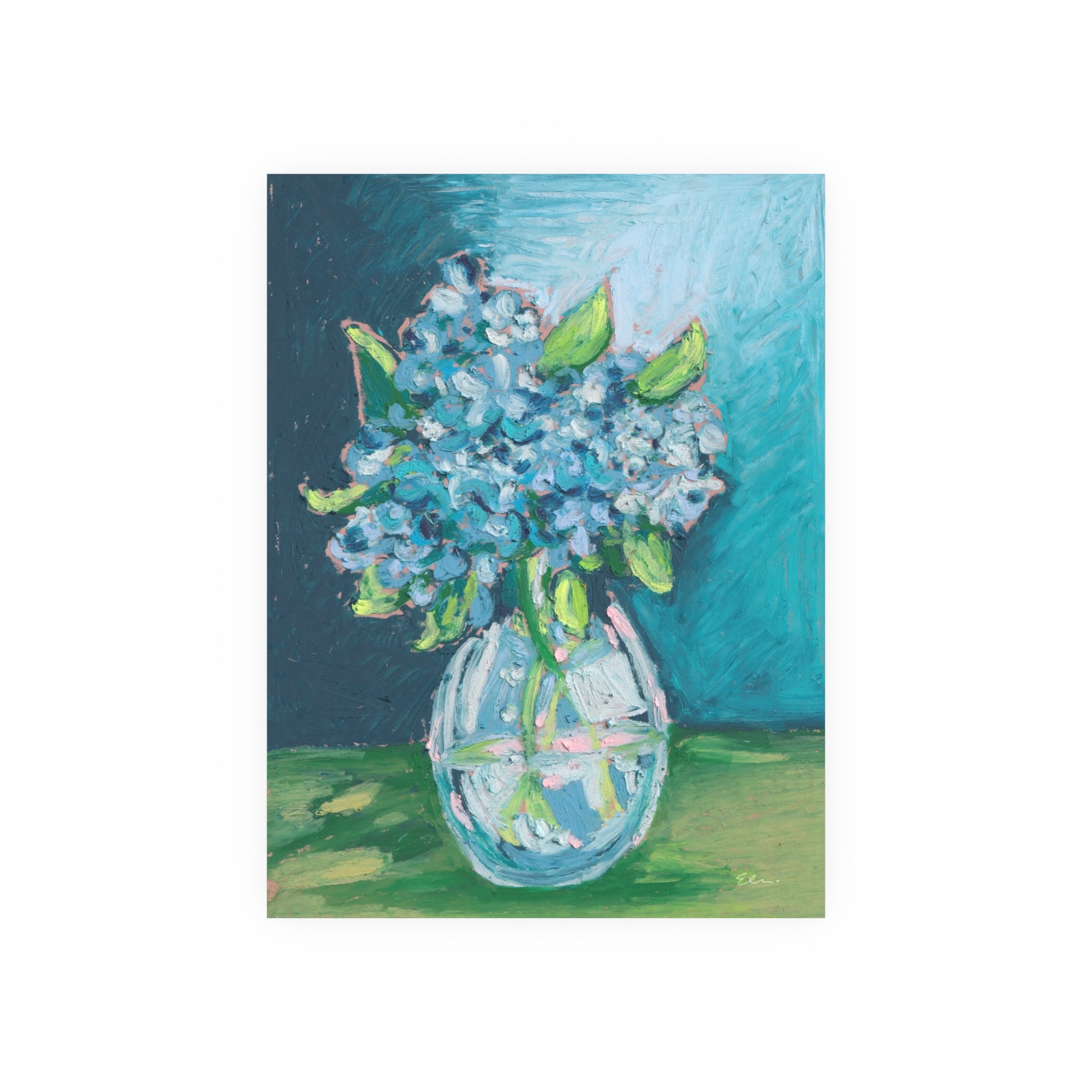Oil Pastel Hydrangeas #3 – Fine Art Still Life Original Artwork (Matted to 11×14)