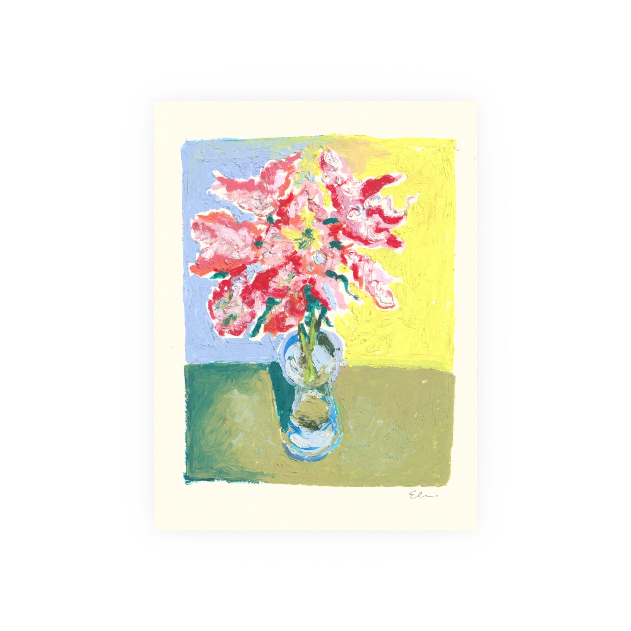 Oil Pastel Tulips in a Glass Vase – Floral Still Life Art Print
