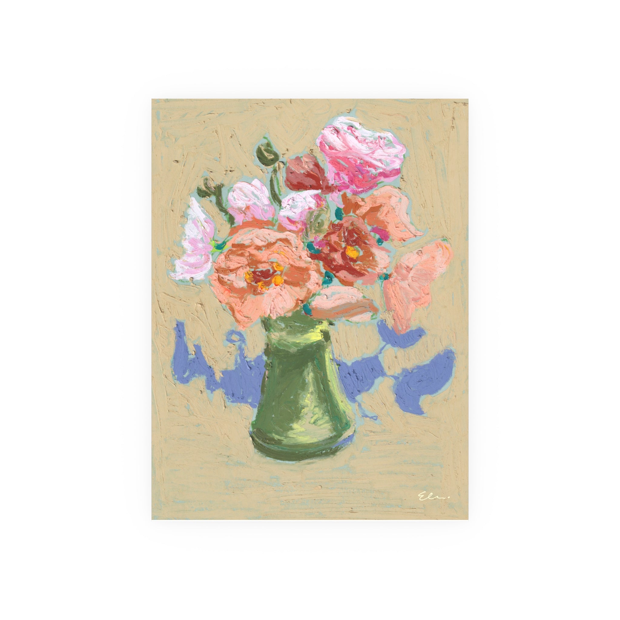 Oil Pastel Poppies – Floral Still Life Fine Art Print