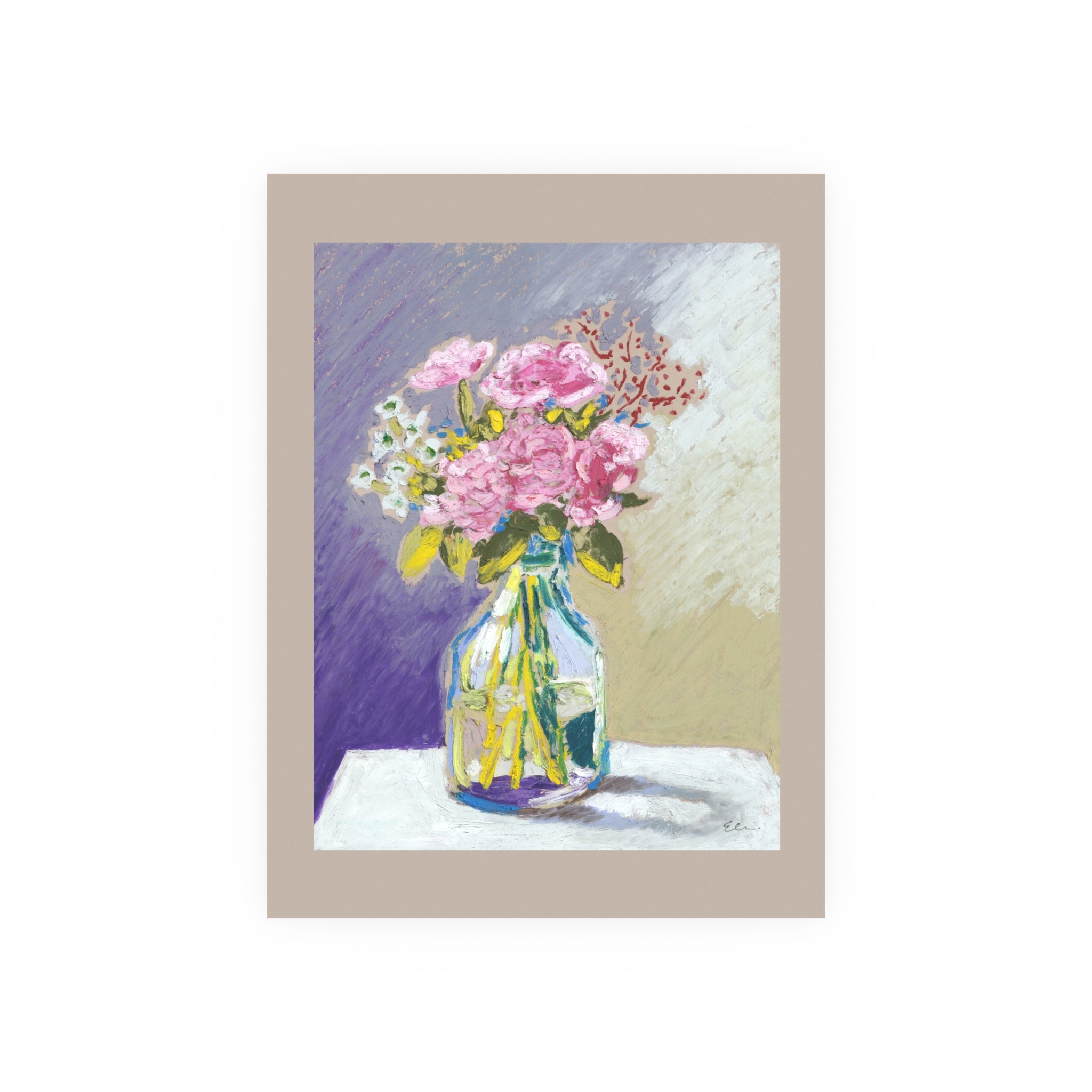 Oil Pastel Mixed Bouquet in Glass Jar – Floral Still Life Art Print