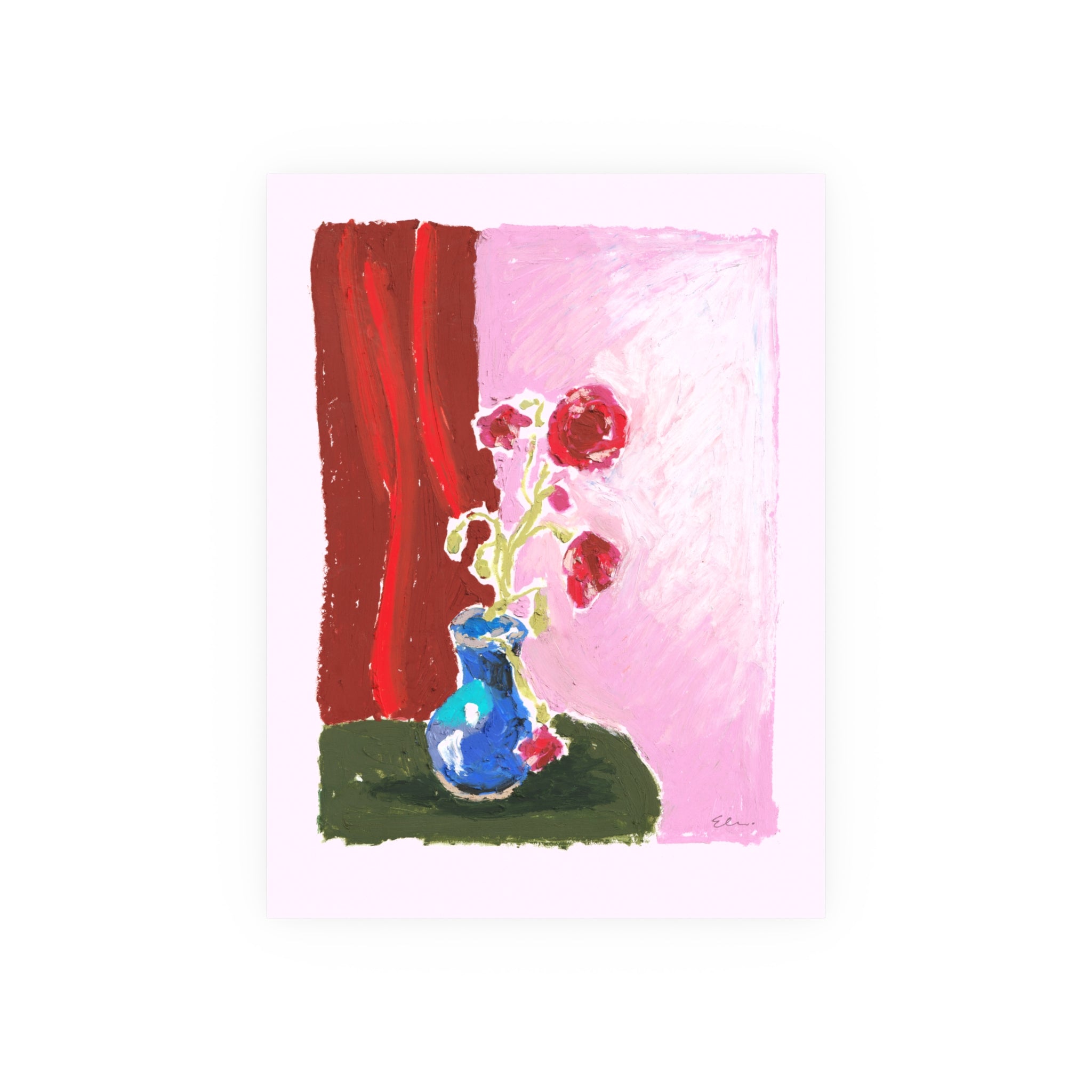 Oil Pastel Red Poppy – Floral Still Life Art Print
