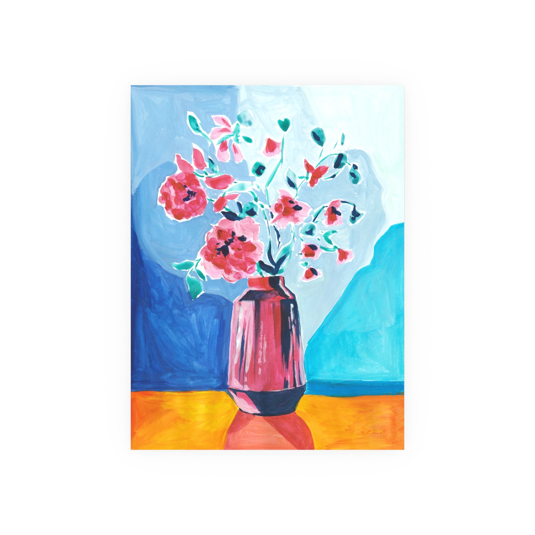 Gouache Whispy Pink Flowers - Floral Still Life Original Artwork (Matted to 11×14)