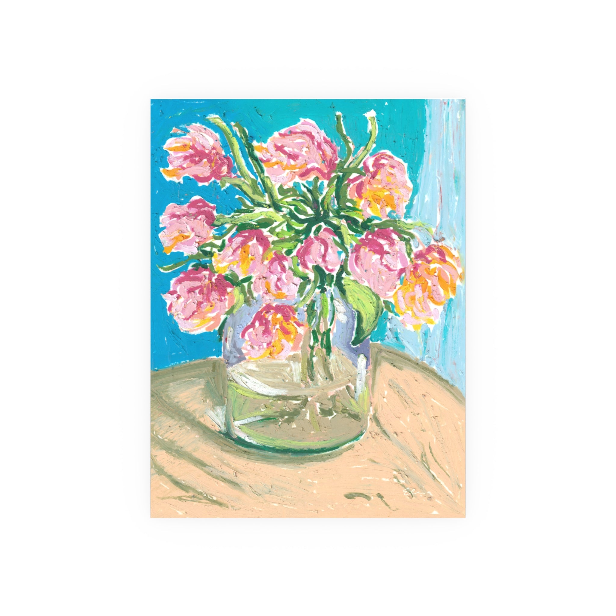 Oil Pastel Tulips – Floral Still Life Original Artwork (Matted to 11×14)