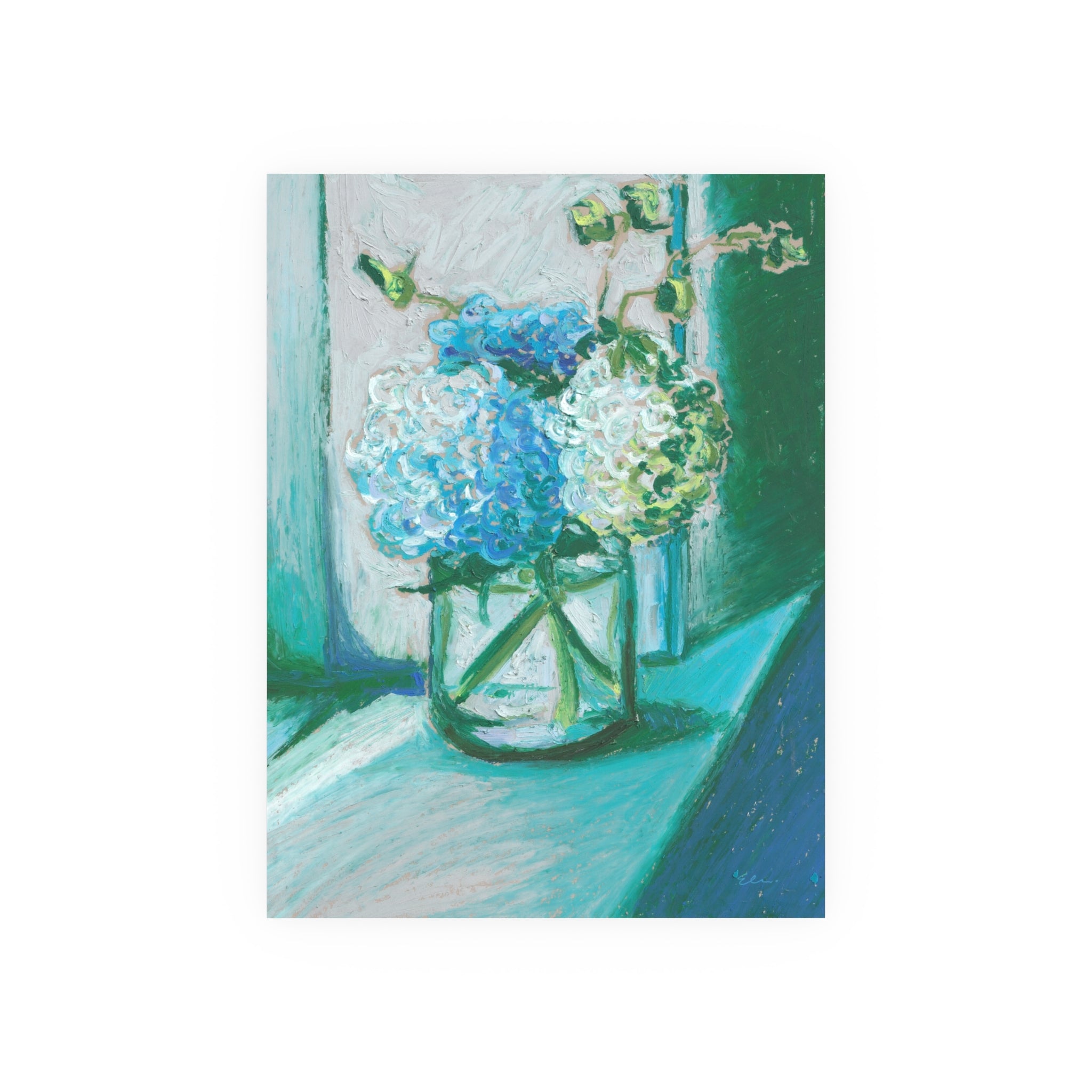 Oil Pastel Hydrangea #1 – Floral Still Life Fine Art Print