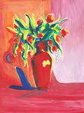 Gouache Droopy Tulips Vase - Floral Still Life Original Artwork (Matted to 11×14)
