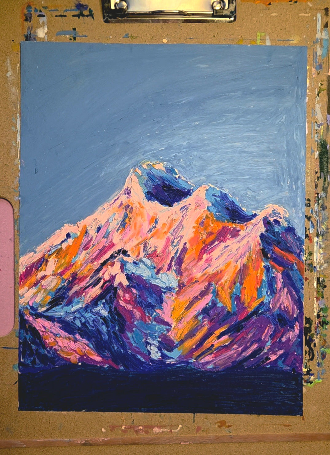 Oil Pastel Mountain at Sunset – Landscape Original Artwork (Matted to 11×14)