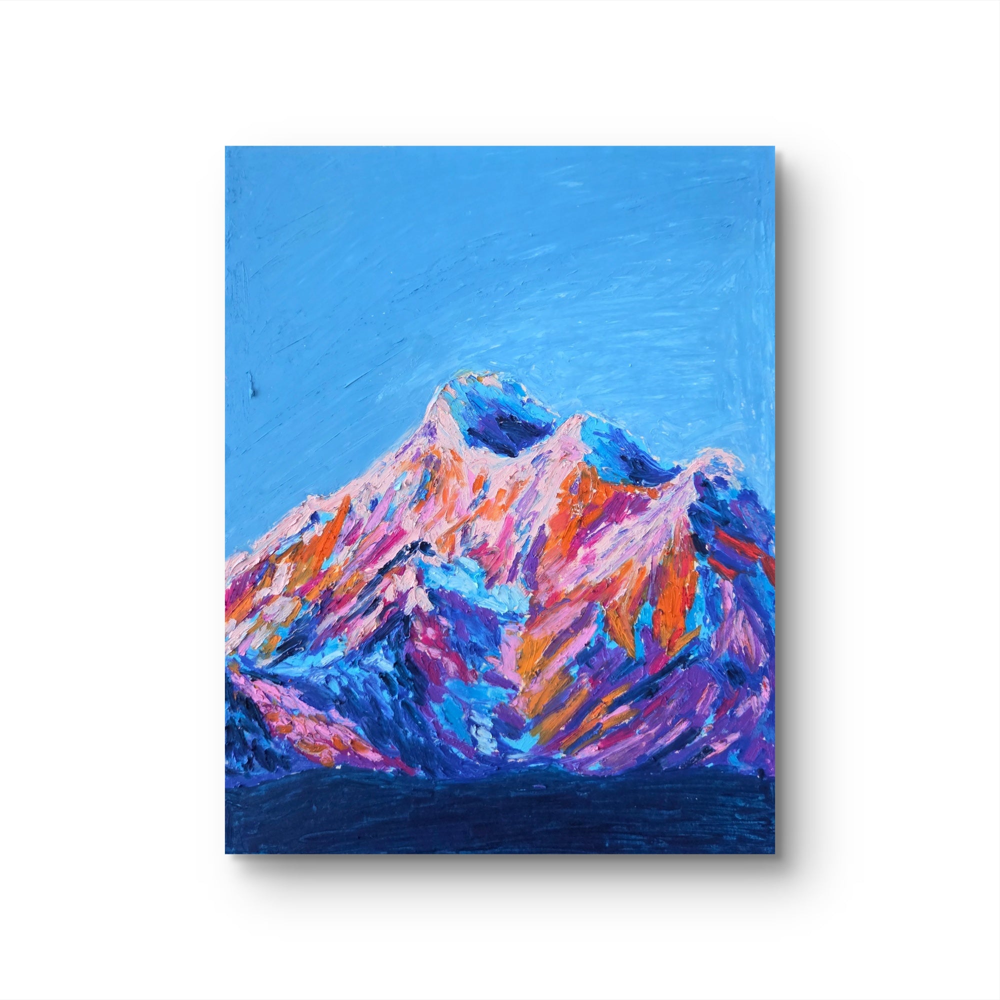 Oil Pastel Mountain at Sunset – Landscape Original Artwork (Matted to 11×14)