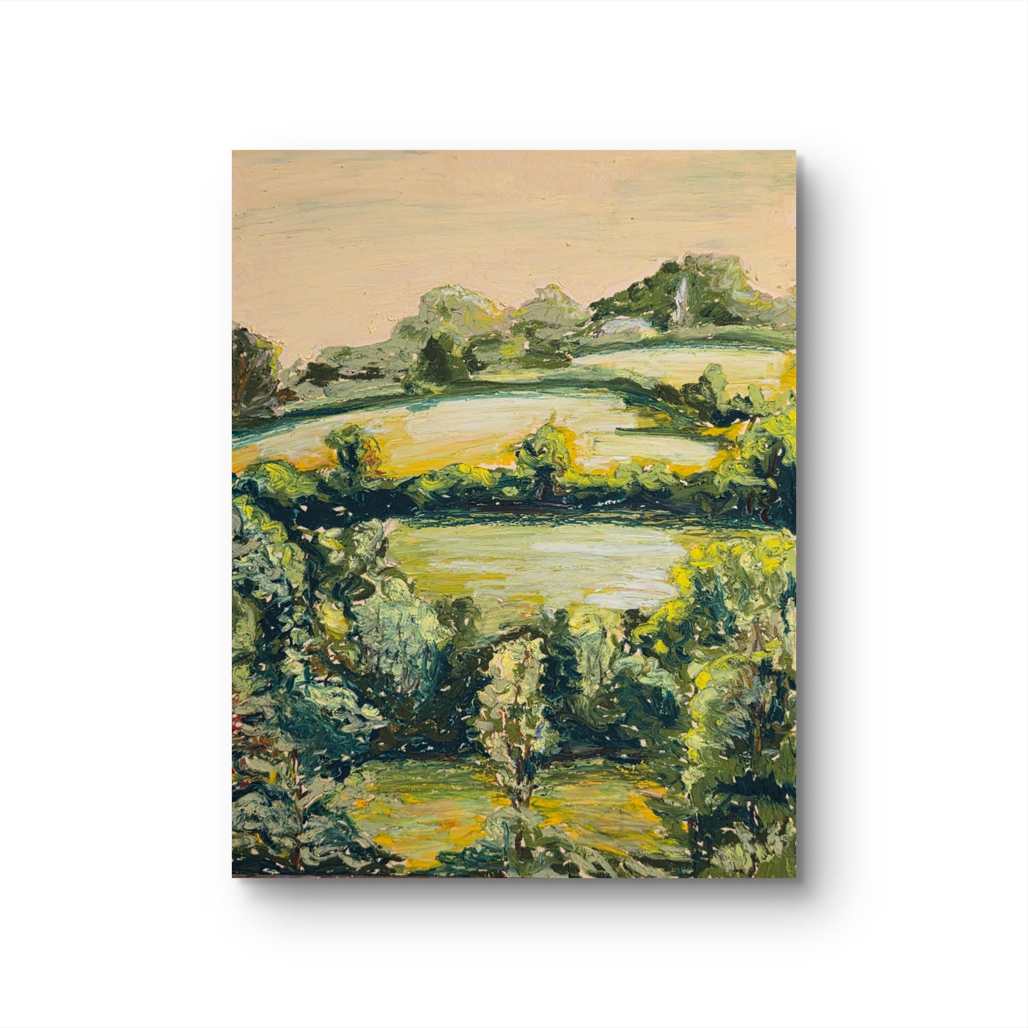 Oil Pastel Rolling Meadows – Landscape Original Artwork (Matted to 11×14)