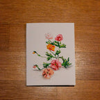 Greeting Card - Pink and Orange Flowers - Oil Pastel Art Print - Blank Inside (A2)