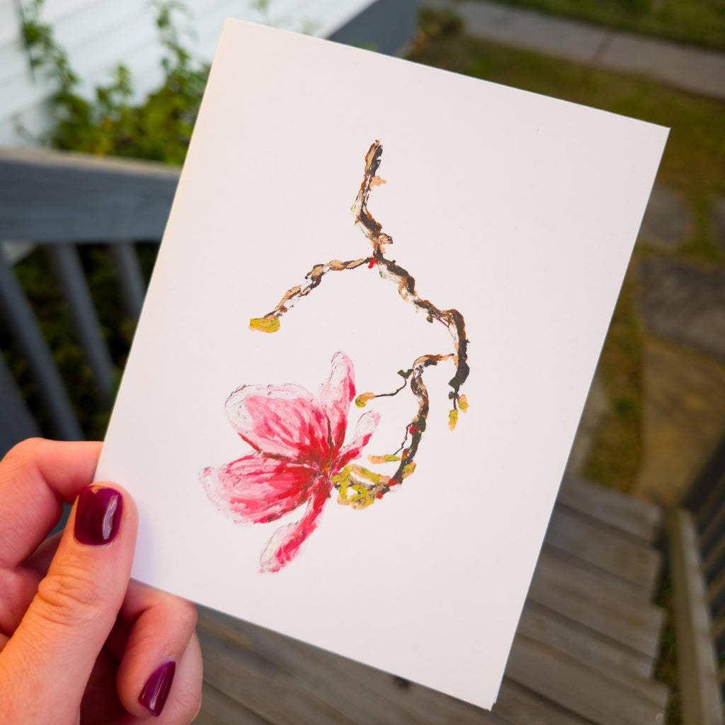 Greeting Card - Cherry Blossom - Oil Pastel Art Print - Blank Inside (A2)