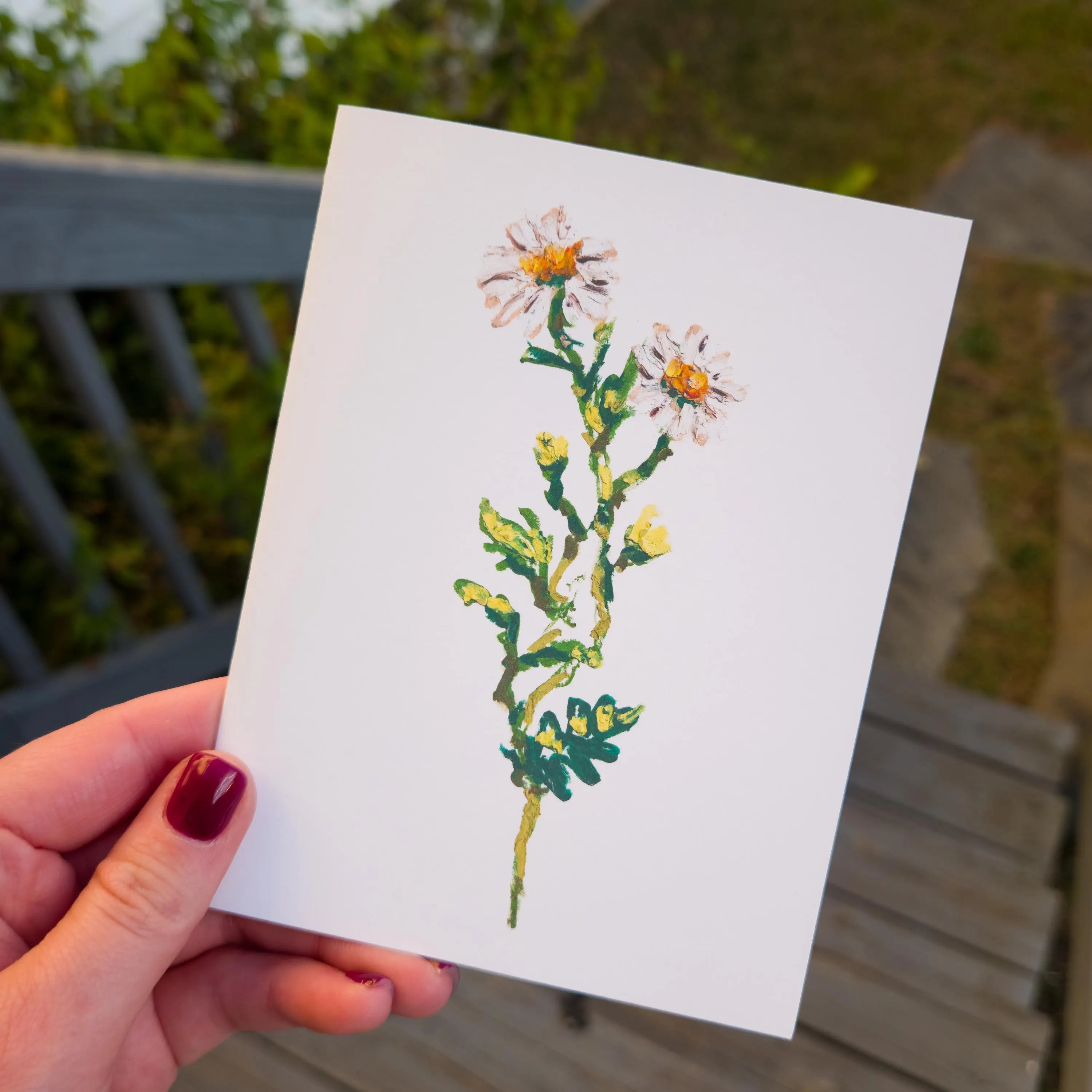 Greeting Card - Daisy - Oil Pastel Art Print - Blank Inside (A2)