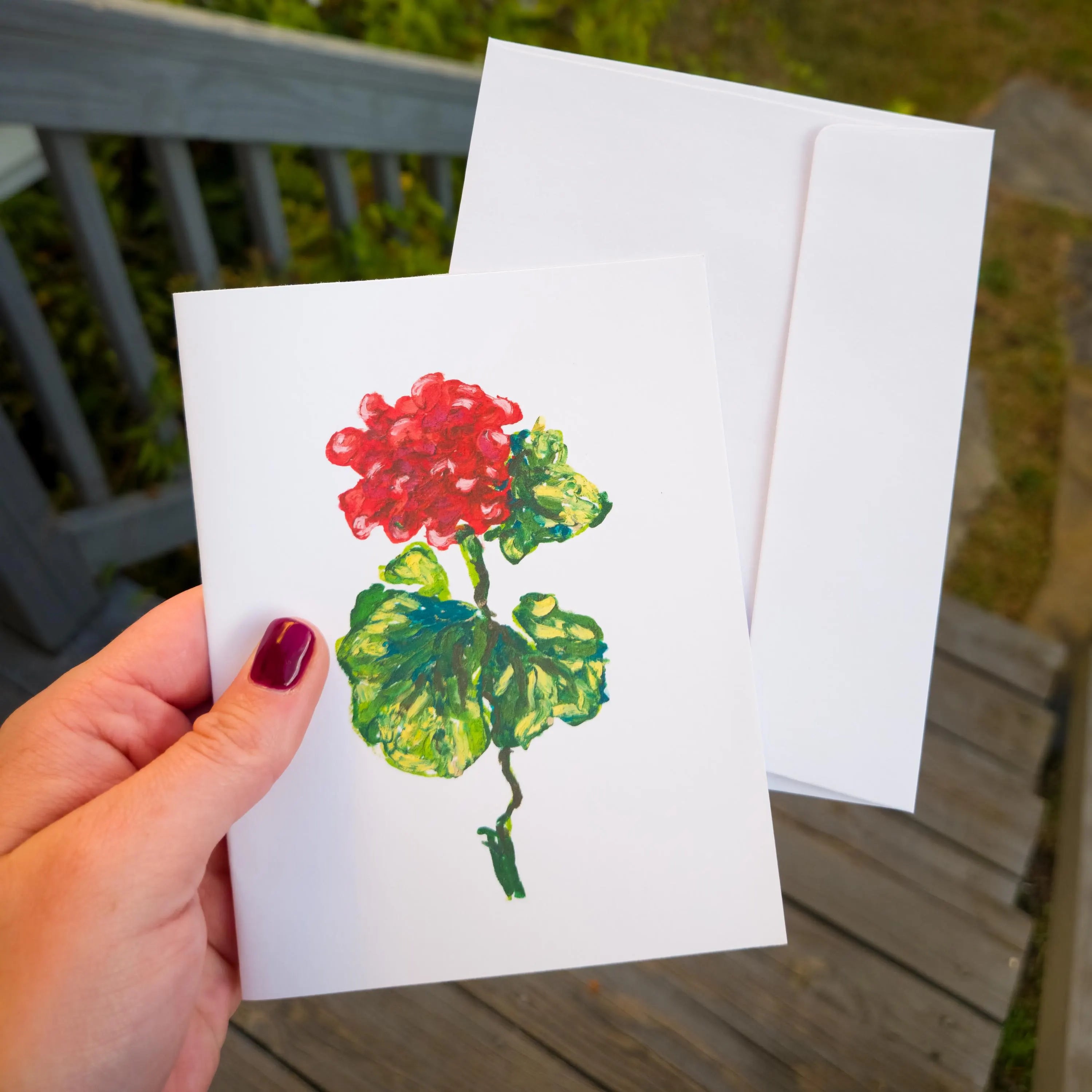 Greeting Card - Geranium - Oil Pastel Art Print - Blank Inside (A2)