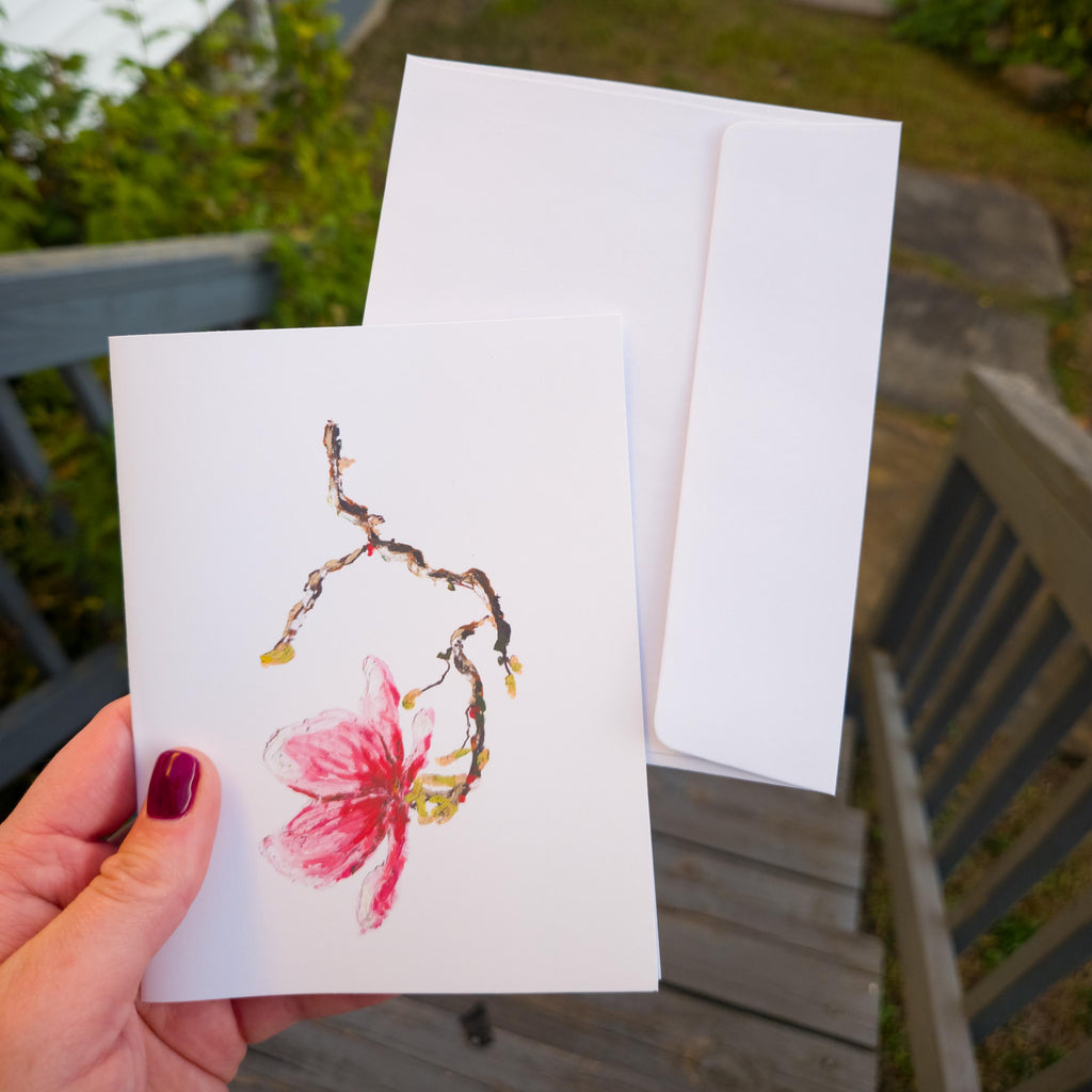 Greeting Card - Cherry Blossom - Oil Pastel Art Print - Blank Inside (A2)