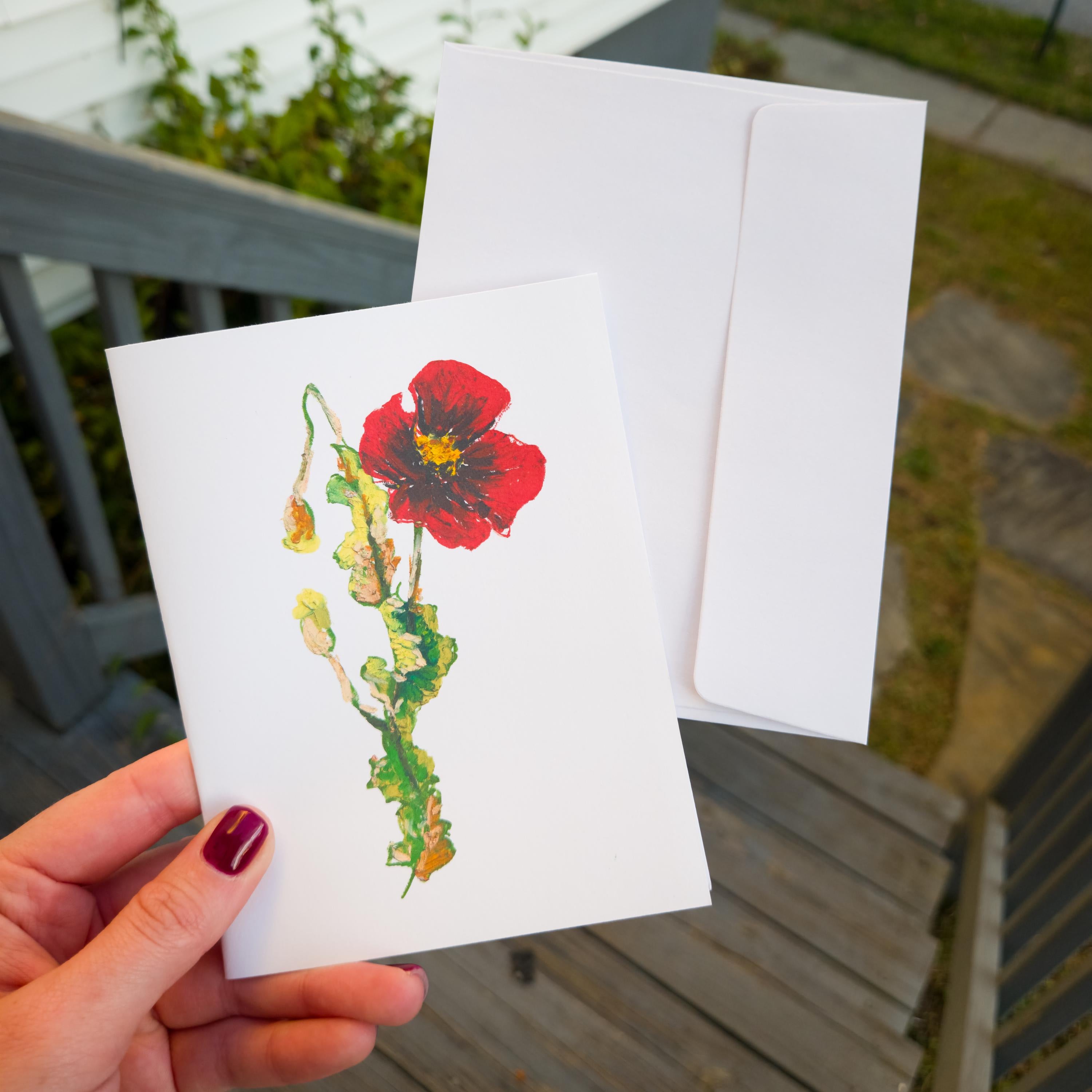 Greeting Card - Poppy - Oil Pastel Art Print - Blank Inside (A2)