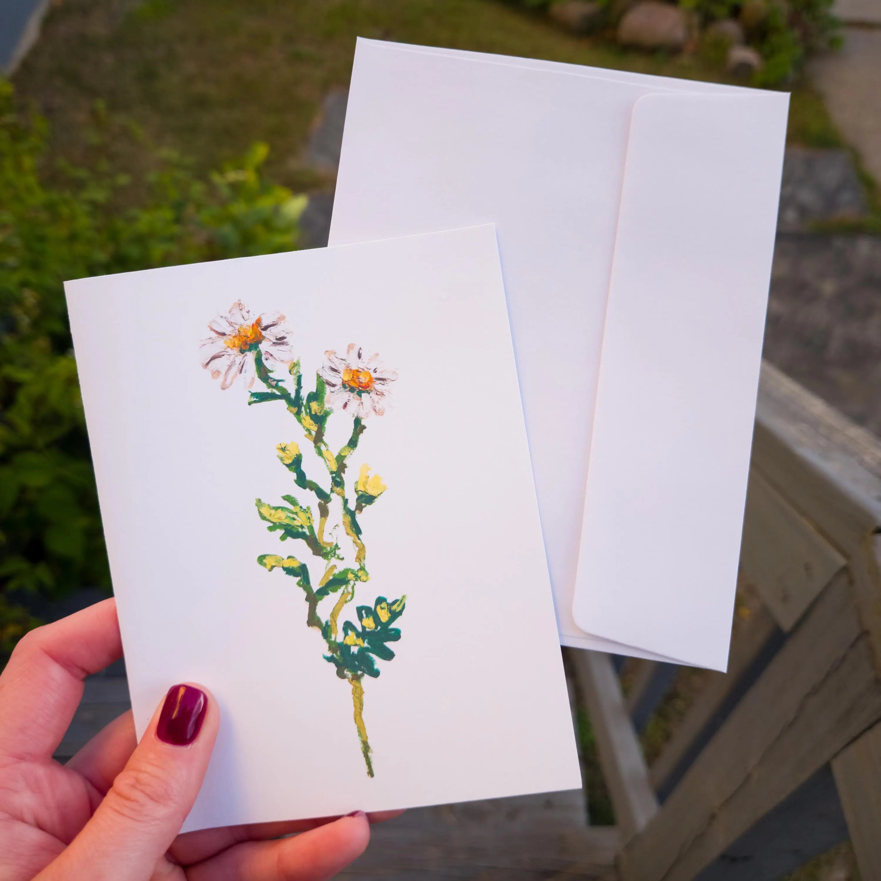 Greeting Card - Daisy - Oil Pastel Art Print - Blank Inside (A2)