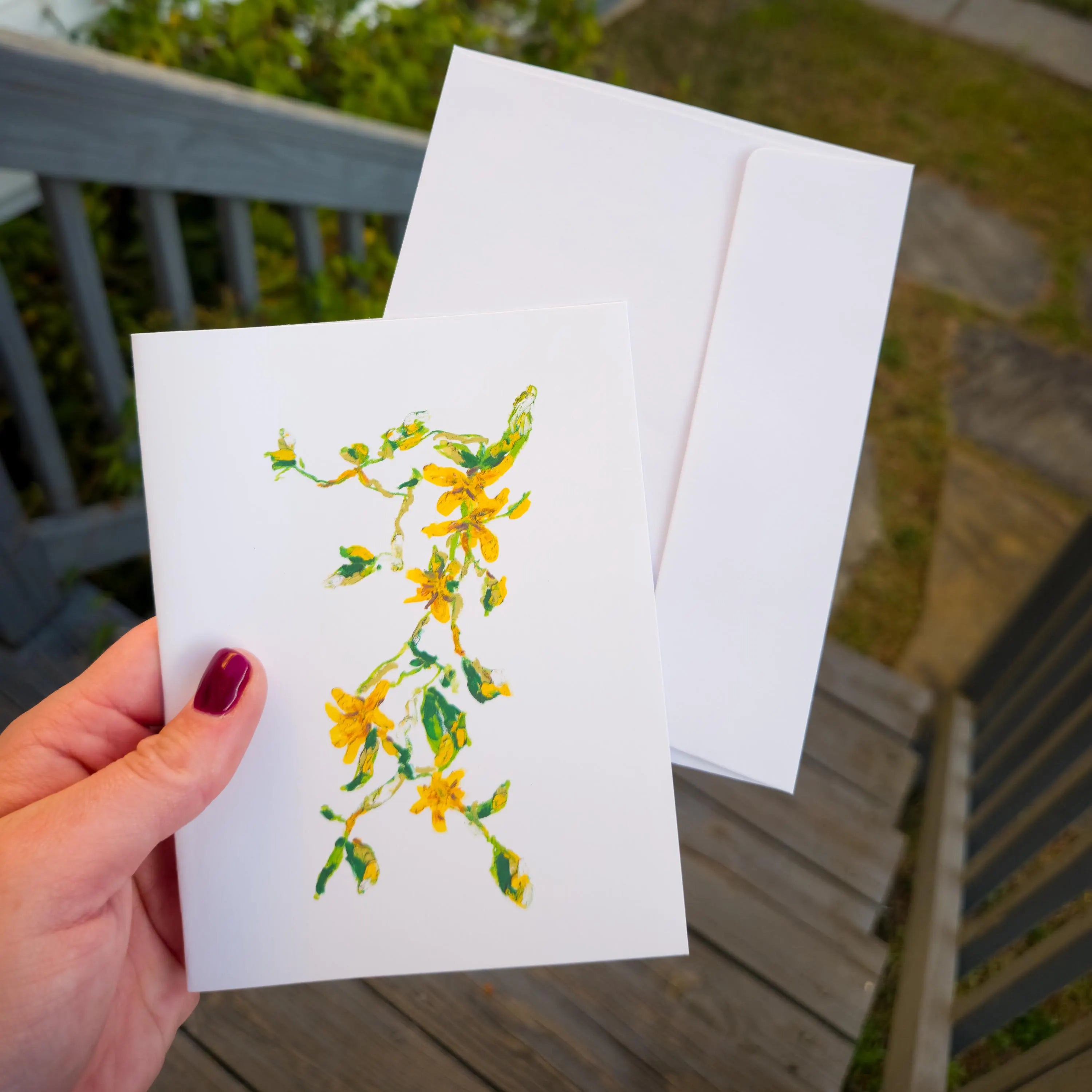 Greeting Card - Forsythia - Oil Pastel Art Print - Blank Inside (A2)