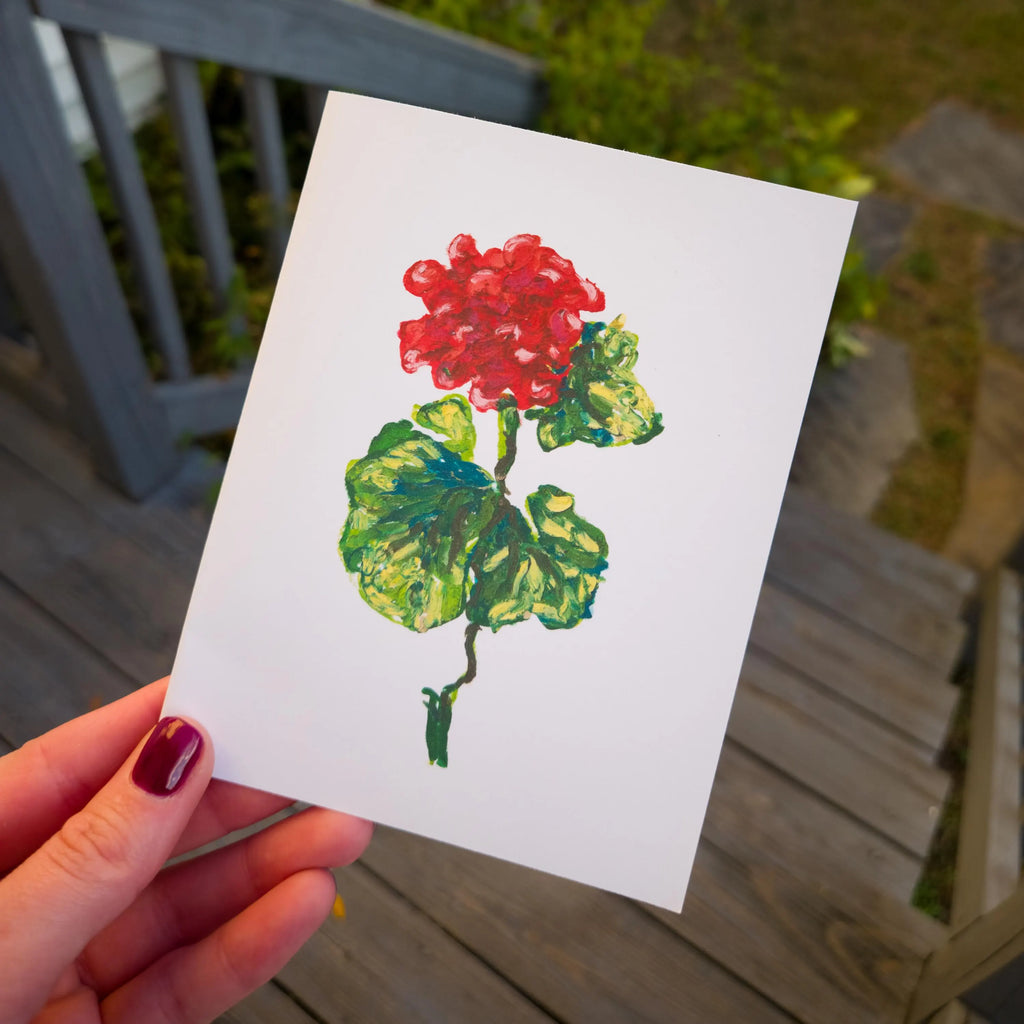 Greeting Card - Geranium - Oil Pastel Art Print - Blank Inside (A2)