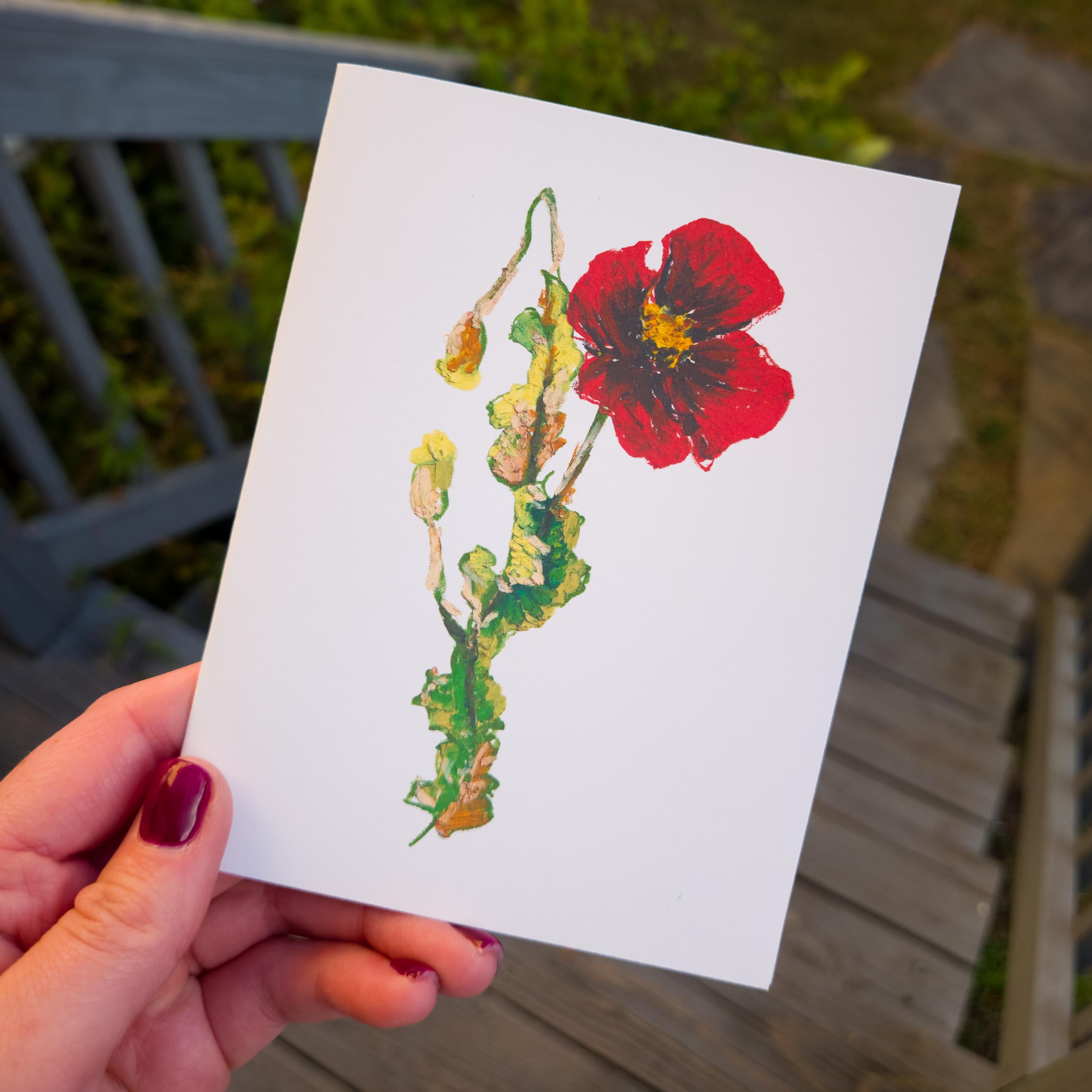Greeting Card - Poppy - Oil Pastel Art Print - Blank Inside (A2)