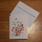 Greeting Card - Pink and Orange Flowers - Oil Pastel Art Print - Blank Inside (A2)
