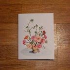 Greeting Card - Pink and Orange Flowers - Oil Pastel Art Print - Blank Inside (A2)