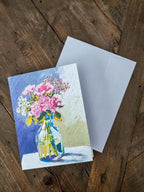 Greeting Card - Mixed Bouquet in Glass Jar - Oil Pastel Art Print - Blank Inside (A2)