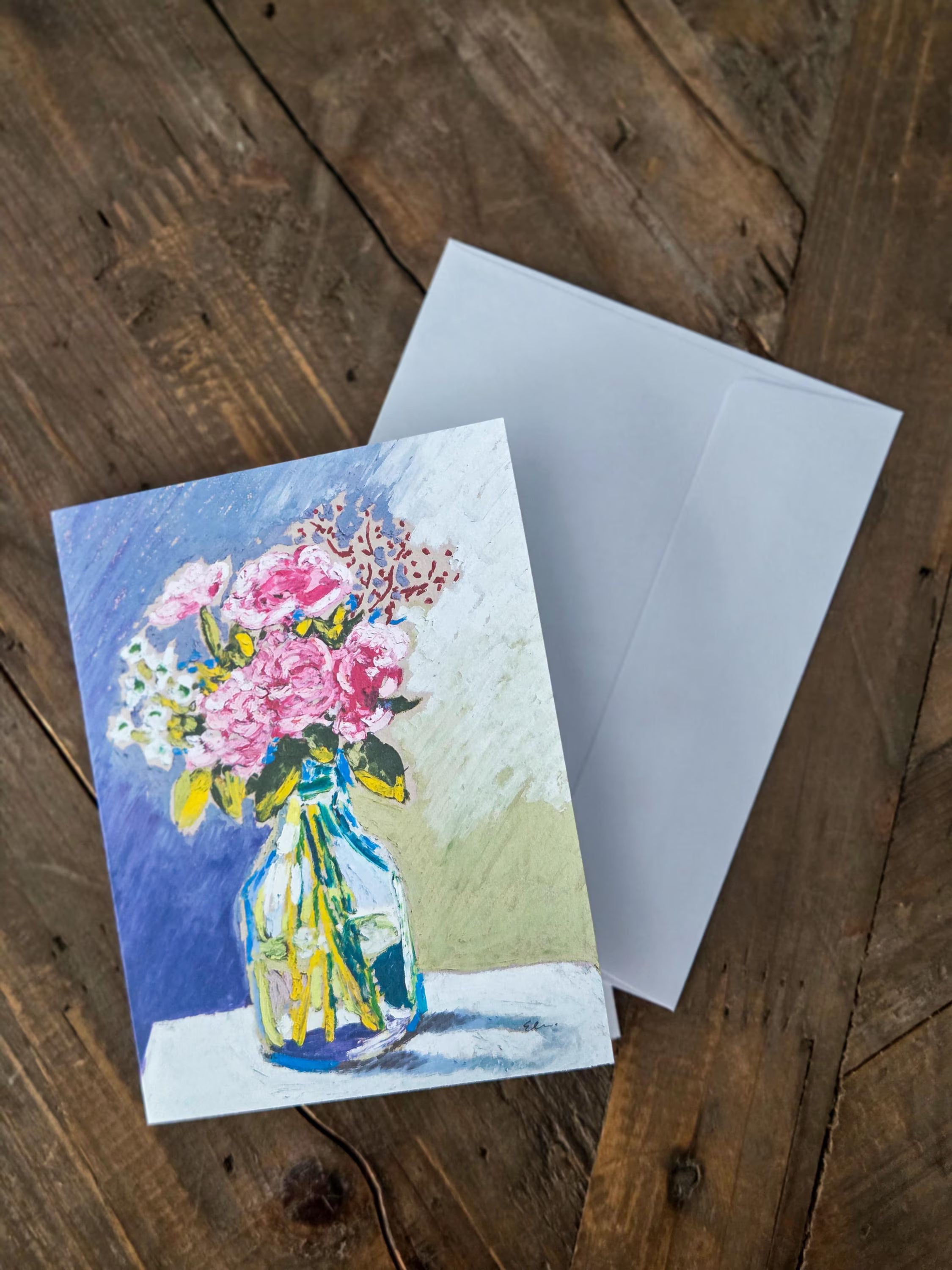 Greeting Card - Mixed Bouquet in Glass Jar - Oil Pastel Art Print - Blank Inside (A2)