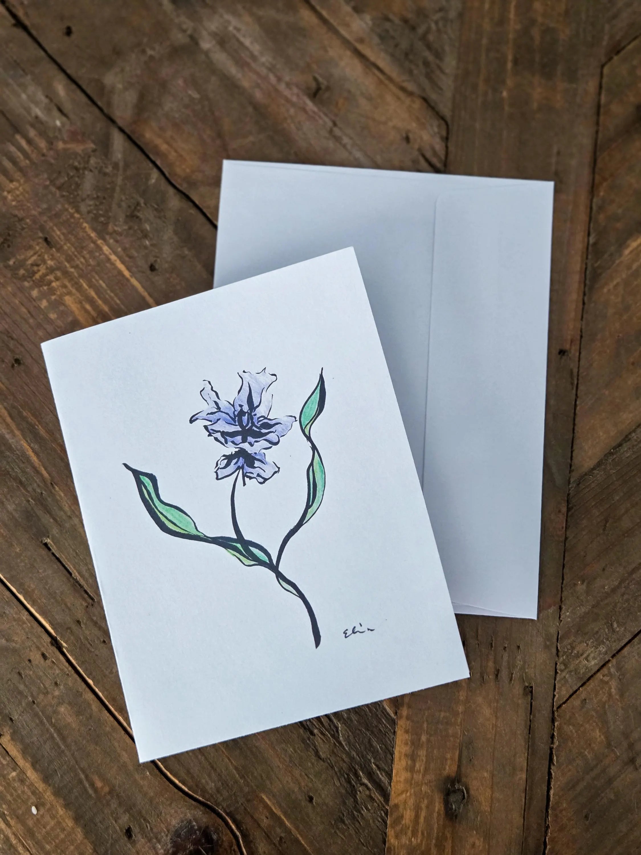 Greeting Card - Purple Iris - Ink and Pencil Art Print - Blank Inside (A2)