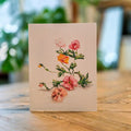 Greeting Card - Pink and Orange Flowers - Oil Pastel Art Print - Blank Inside (A2)