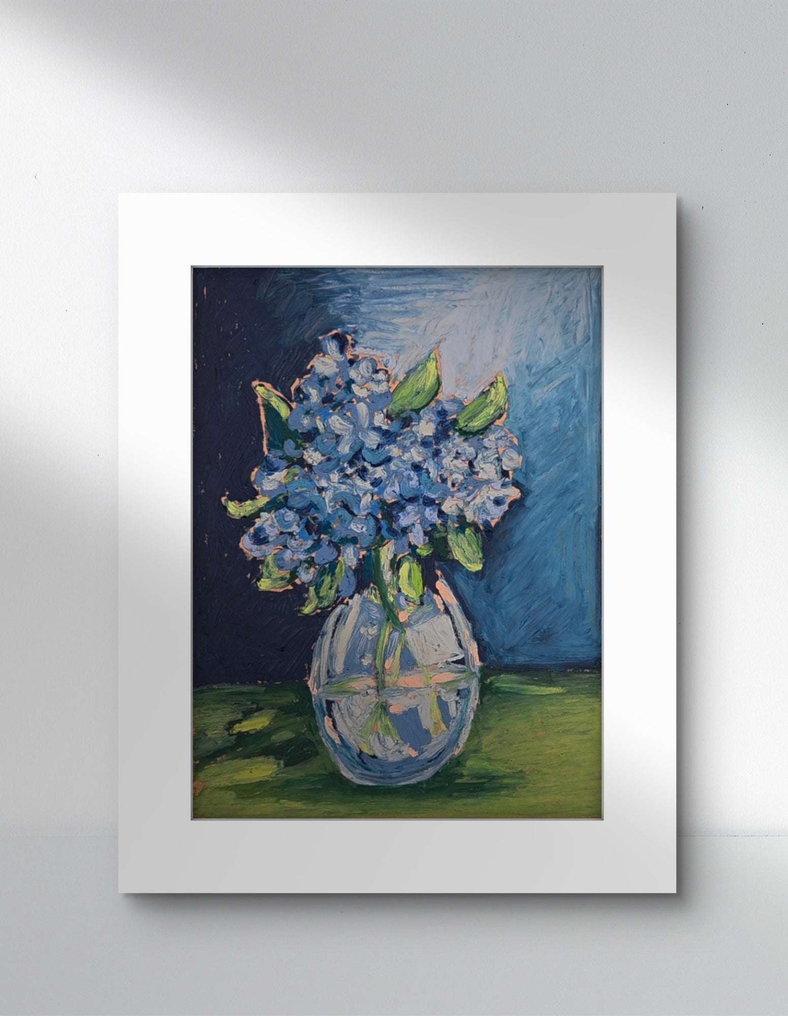 Oil Pastel Hydrangeas #3 – Fine Art Still Life Original Artwork (Matted to 11×14)